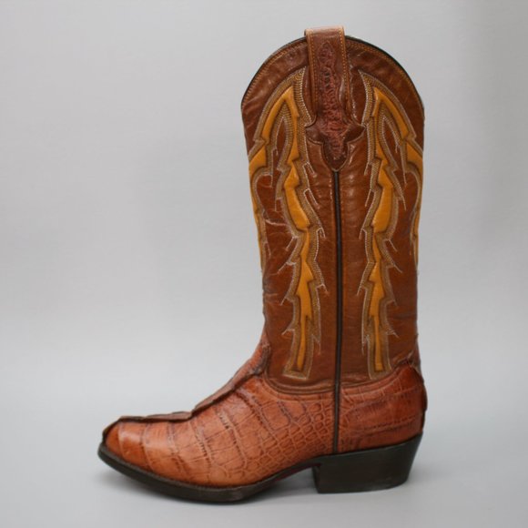 Rudel Men's 7 E Wide Cognac Brown Alligator Gator Leather Western Cowboy Boots - Picture 2 of 10